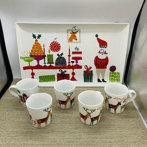 Jenny Bowers 2015 Jingle Childs Mug Set Of 5 & Tray Crate & Barrel Reindeer